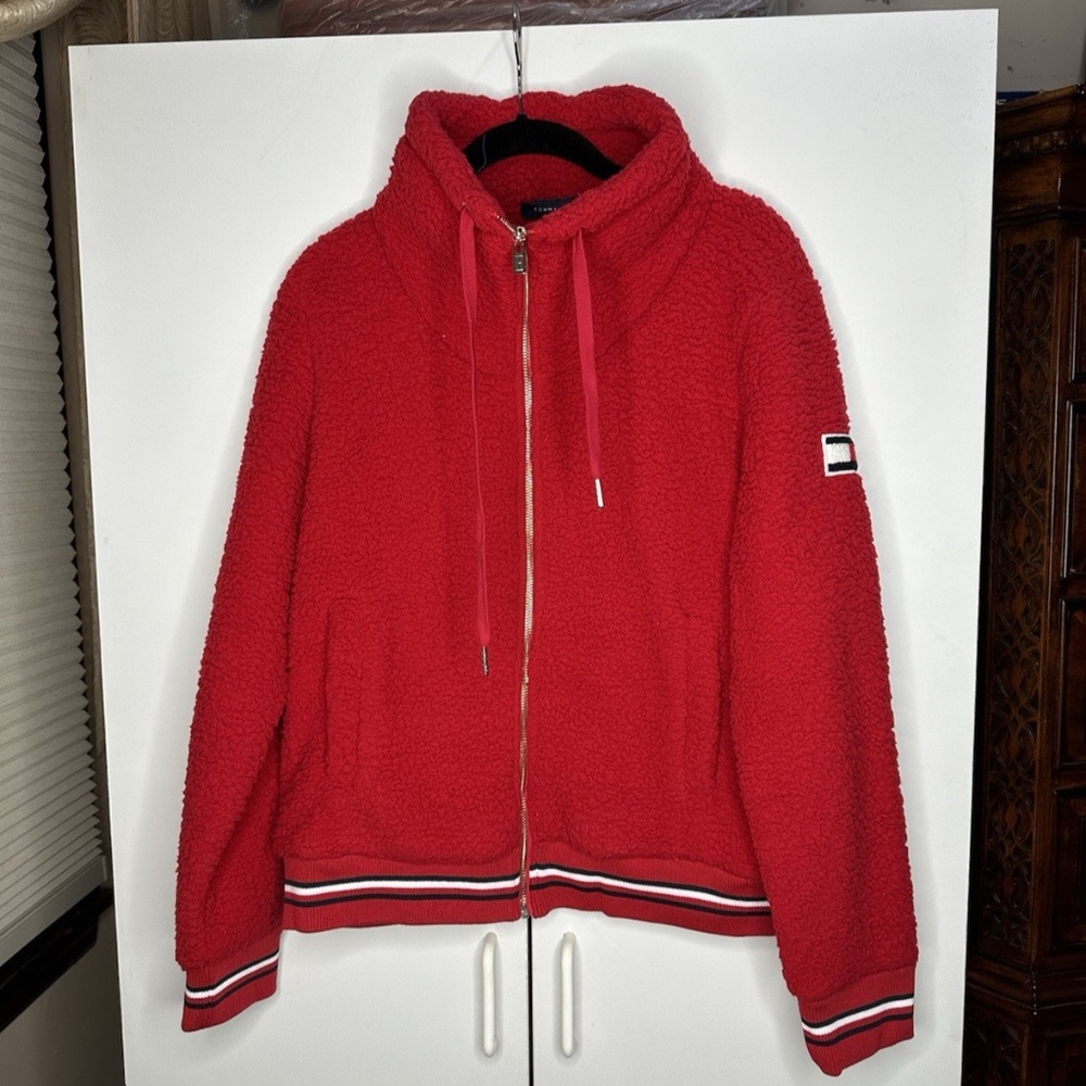 Tommy Hilfiger Women's Sherpa Long Sleeve Jacket Full Zip Red Size Medium NEW